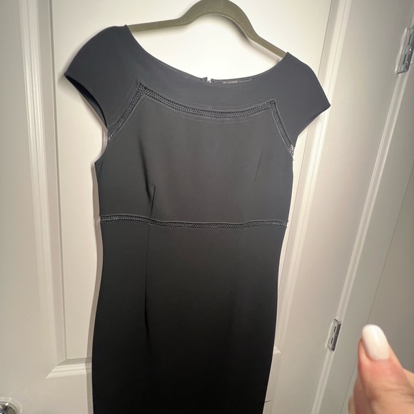 St John perfect black dress with rope eyelet knit see through detail across top - Picture 2 of 9